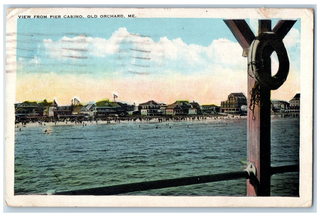 1922 View From Pier Casino Swimming Buildings Flag Old Orchard Maine ME Postcard