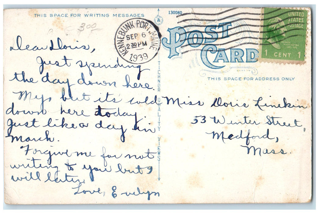 1939 Catholic Church Entrance View Cross Tower Kennebunkport Maine ME Postcard