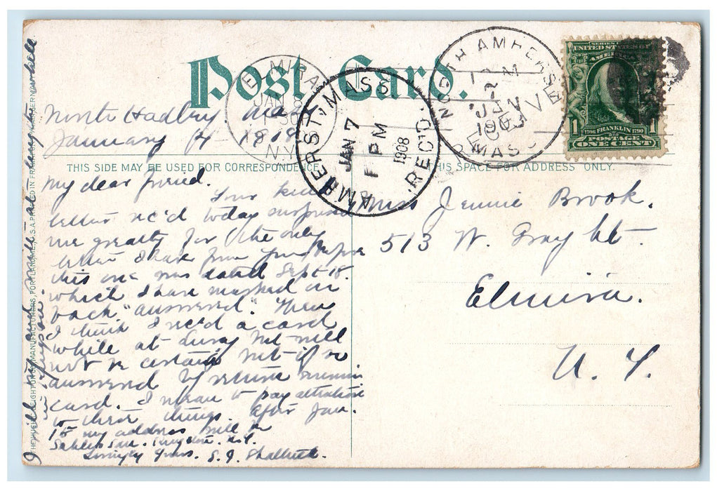 1908 Mt. Sugar Loaf Scene So Deerfield Massachusetts MA Posted Mountain Postcard