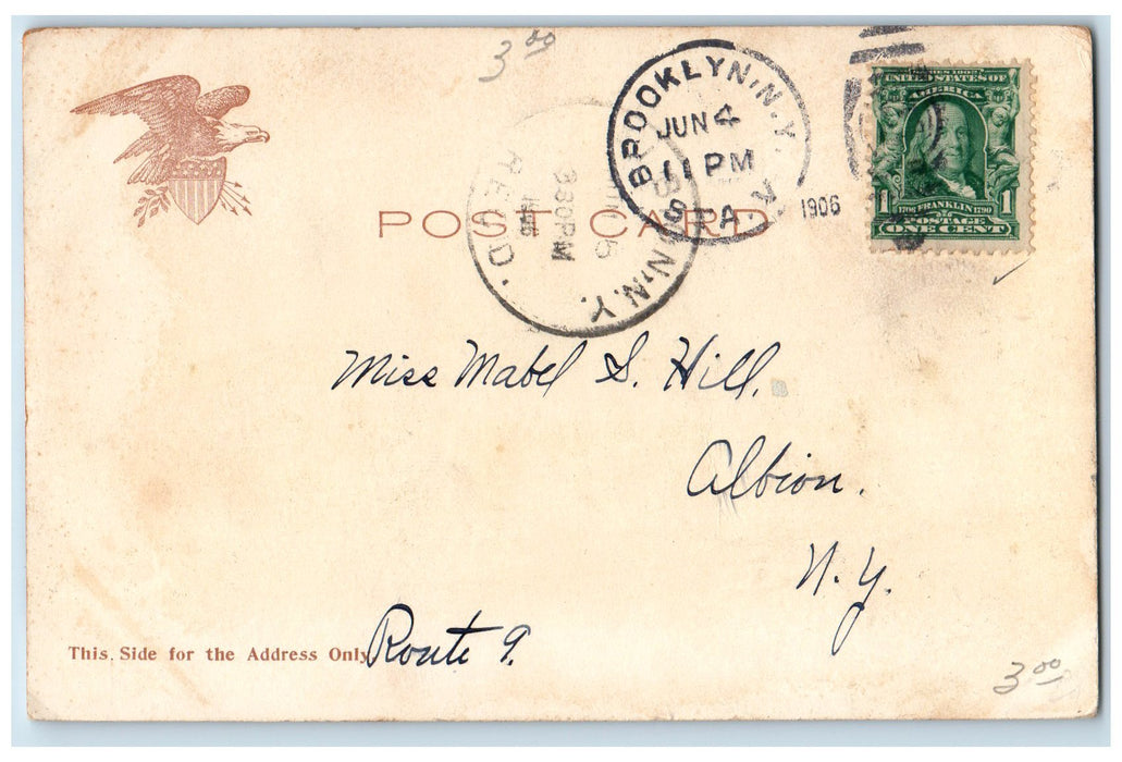 1906 Entrance To Greenwood Cemetery Cross Clock Tower Ark Brooklyn NY Postcard