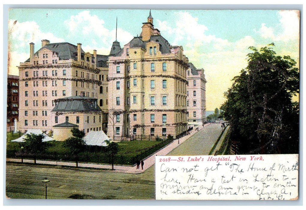 1906 St. Luke's Hospital Building View Shed Roadside Sidewalk NY Posted Postcard