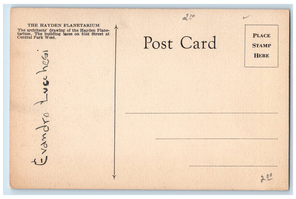 c1920's The Hayden Planetarium Architectural Design Visual View NY Postcard