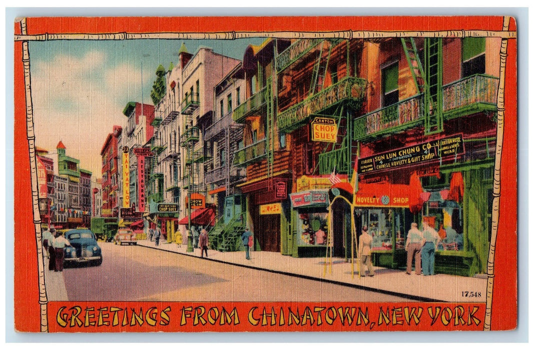 1950 Greetings From Chinatown Establishments Classic Car New York NY Postcard