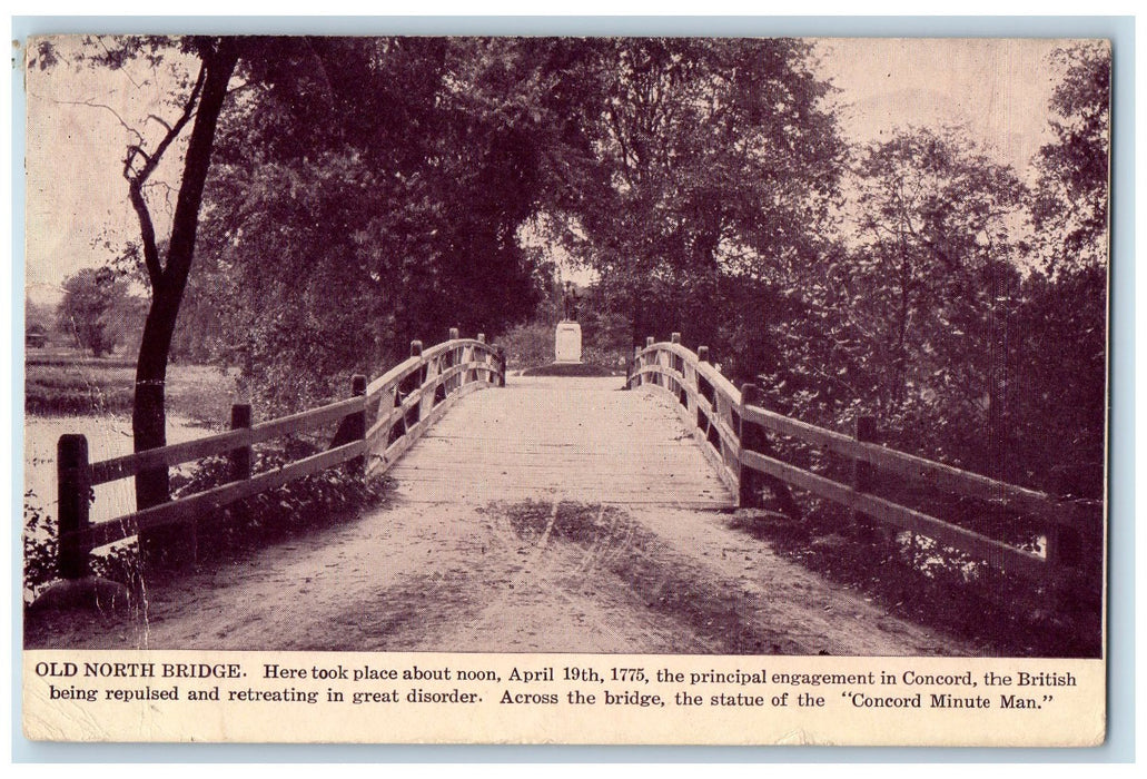 1912 Old North Bridge Scene Concord Massachusetts MA Posted Antique Postcard