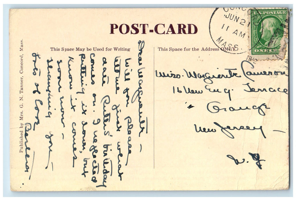1912 Old North Bridge Scene Concord Massachusetts MA Posted Antique Postcard