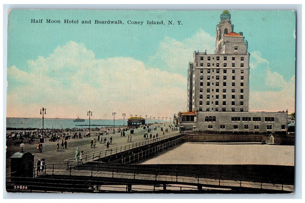 c1950's Half Moon Hotel Boardwalk Side View Restaurant Coney Island NY Postcard