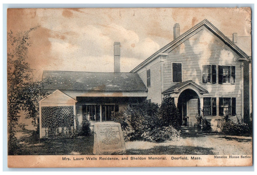 c1910's Mrs. Laure Wells & Sheldon Memorial Deerfield Massachusetts MA Postcard