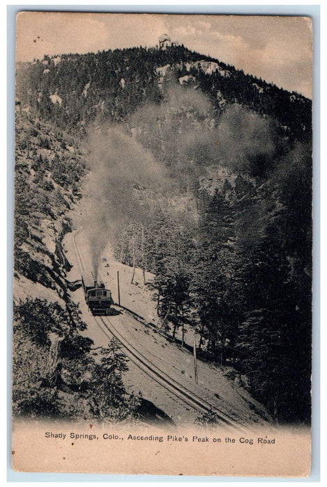 c1905 Shady Springs Colorado Ascending Pike's Peak On The Cog Road CO Postcard