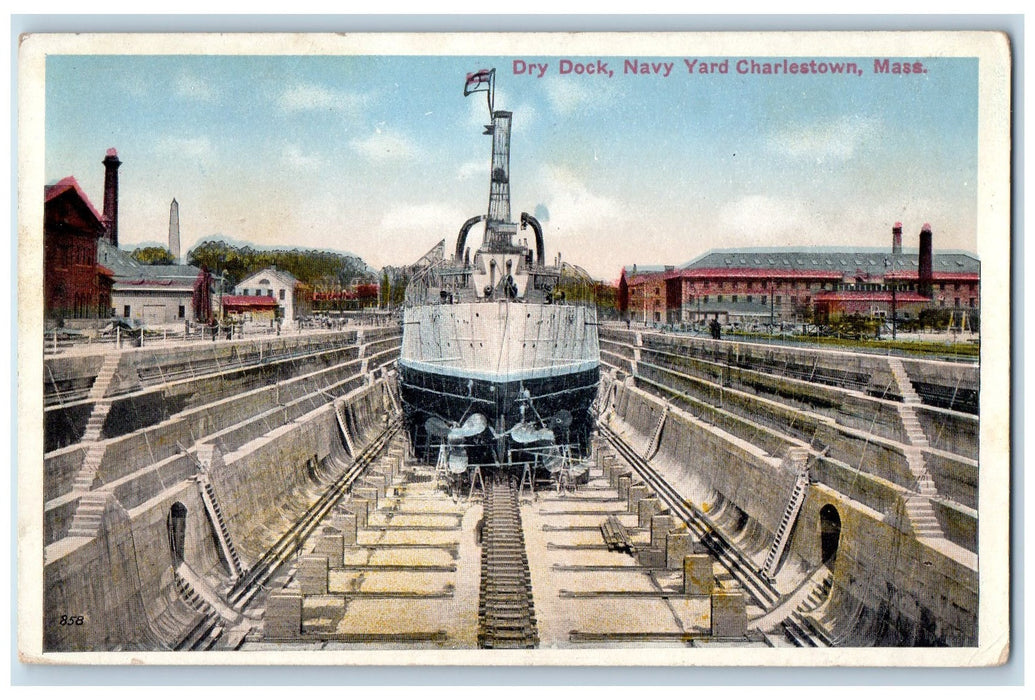c1920's Dry Dock Navy Yard Scene Charlestown Massachusetts MA Unposted Postcard