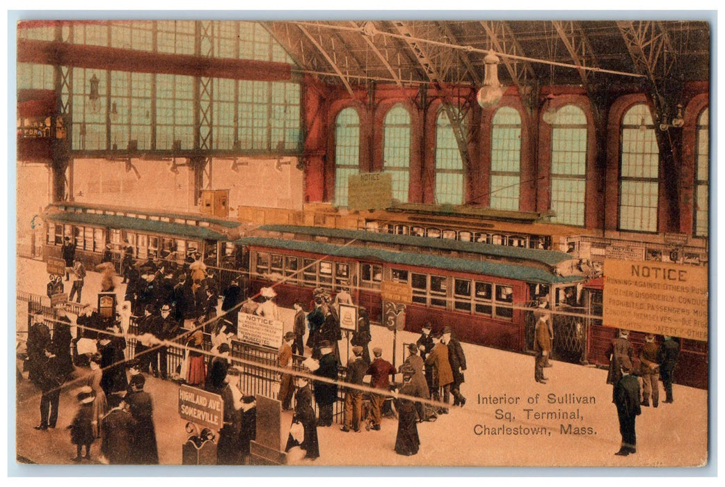 c1920's Interior Sullivan Square Terminal Charlestown Massachusetts MA Postcard