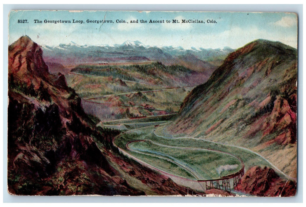 1911 George Town Loop Ascent Mt. McClellan Train Bridge River Lake CO Postcard