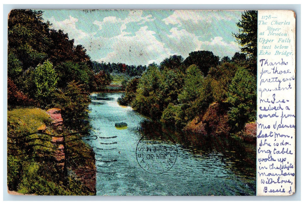 1911 The Charles River At Newton Upper Falls Massachusetts MA Posted Postcard