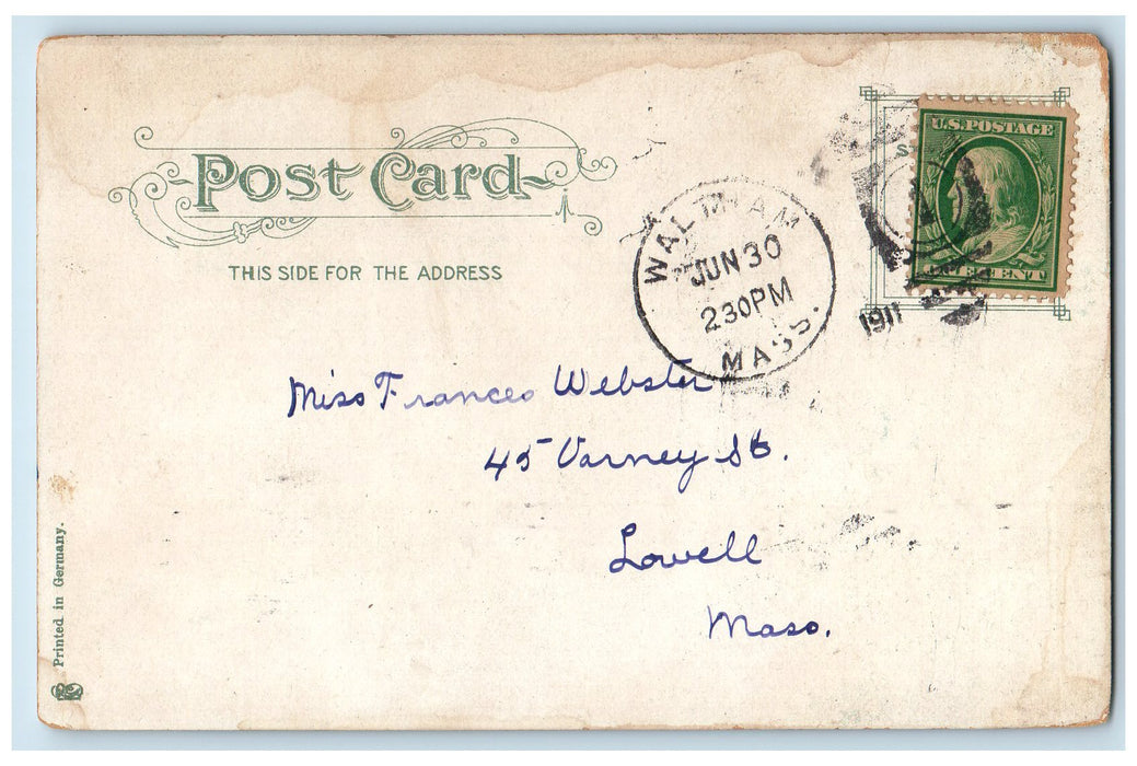 1911 The Charles River At Newton Upper Falls Massachusetts MA Posted Postcard