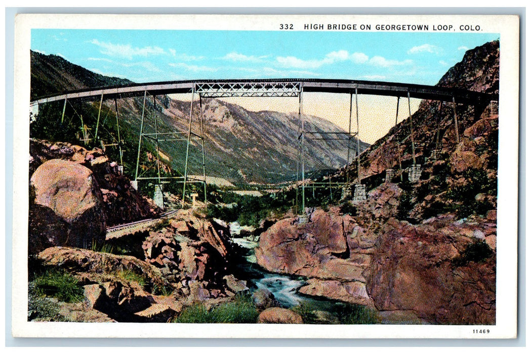 c1950 High Bridge Railroad Rocky Point River Forest Georgetown Loop CO Postcard