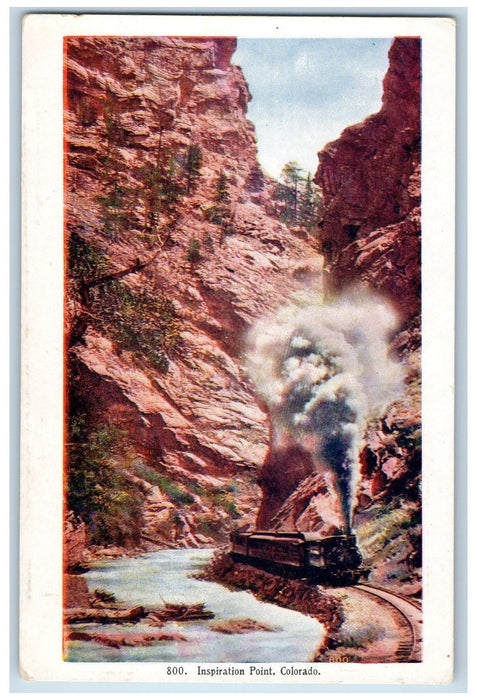 c1905 Inspiration Point Hills River Lake Train Smokestacks Colorado CO Postcard