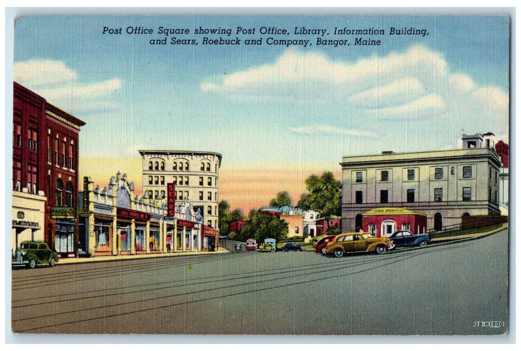 c1940's Post Office Square Library Info. Bldg & Company Bangor Maine ME Postcard