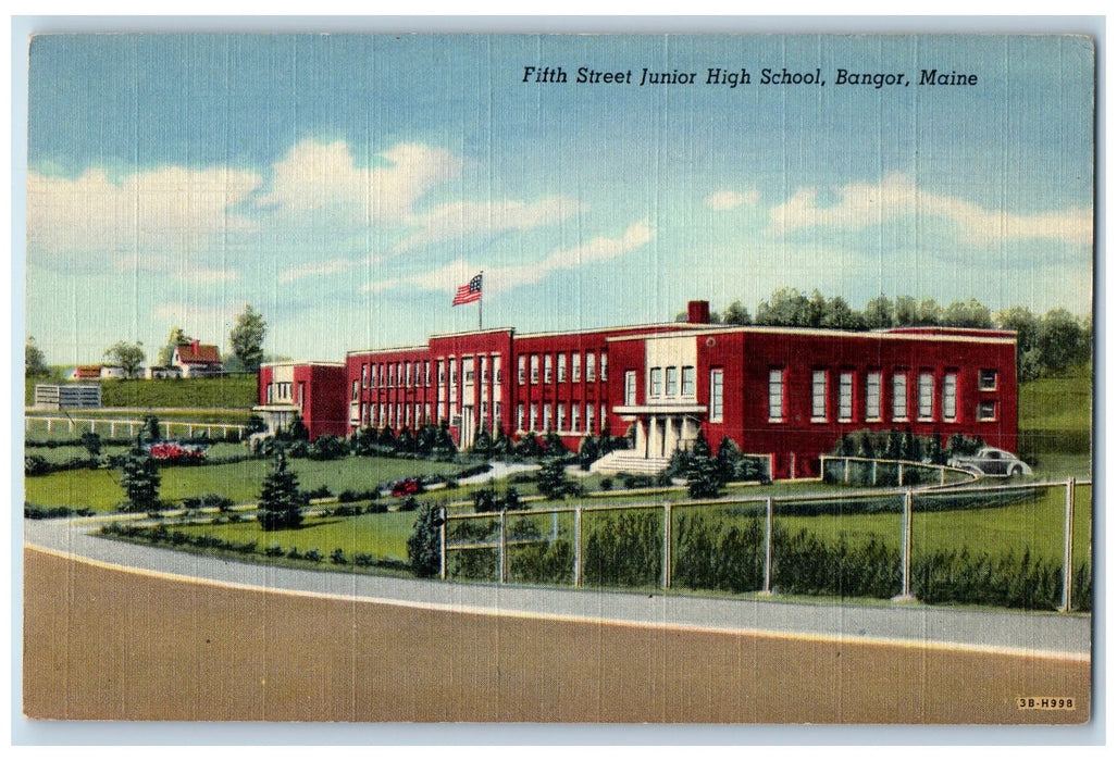 c1940's Fifth Street Junior High School Exterior Scene Bangor Maine ME Postcard