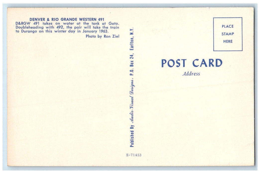 c1950 Denver Rio Grande Western 491Train Smokestack Durango Colorado CO Postcard