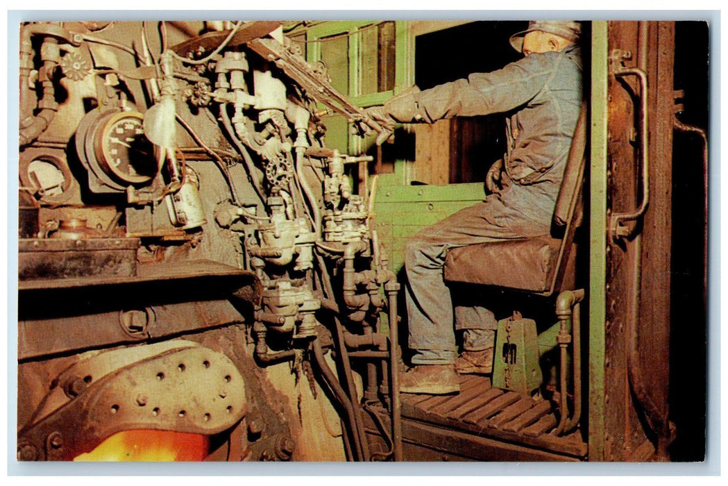 c1950 Inside Cab Narrow Gauge Engines Operate Durango Silverton CO Postcard