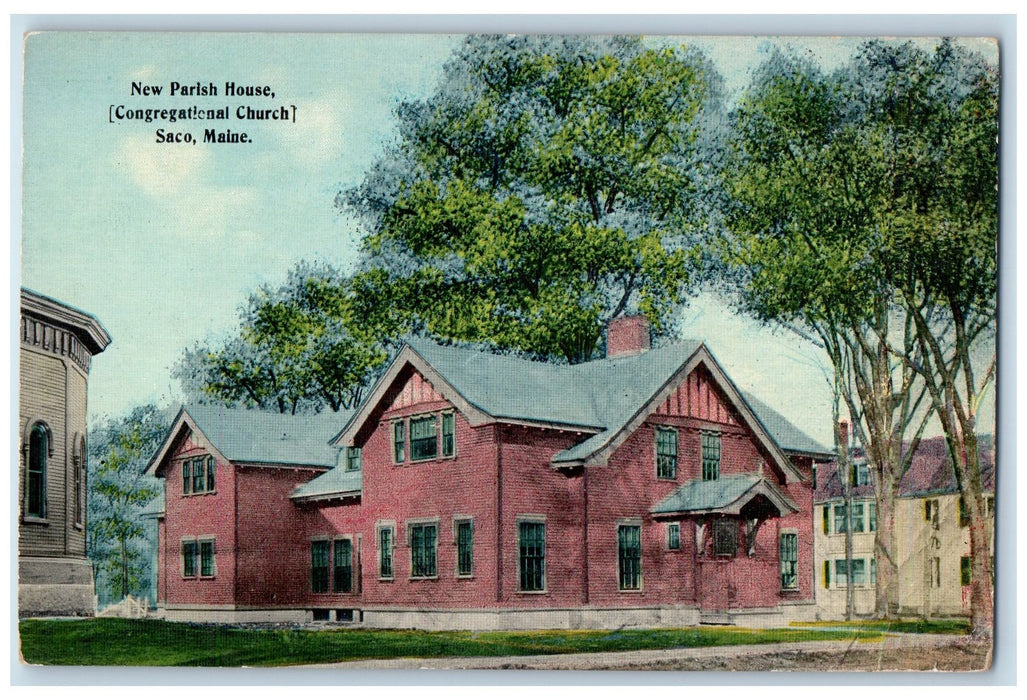 c1910's New Parish House Congregational Church Saco Maine ME Unposted Postcard