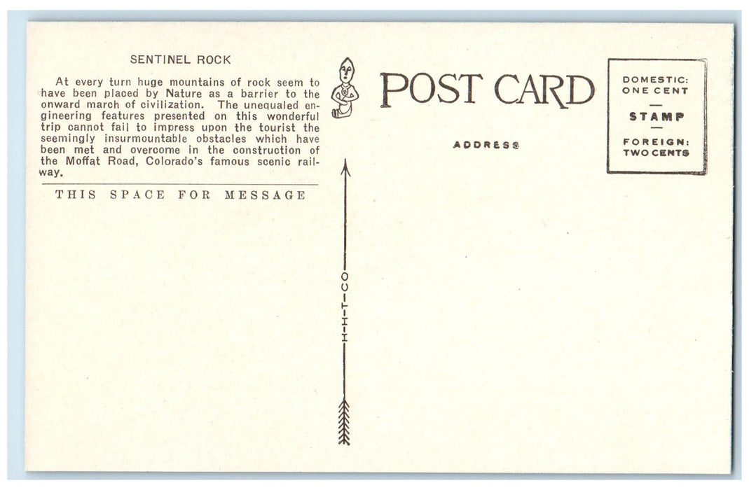 c1950 Sentinel Rock Tunnel No. 4 Denver Salt Lake Railroad Colorado CO Postcard