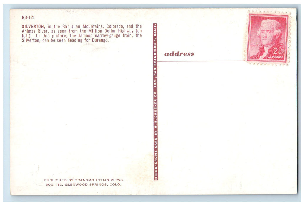 c1950 Silverton Animas River Narrow Gauge San Juan Mountain Colorado CO Postcard