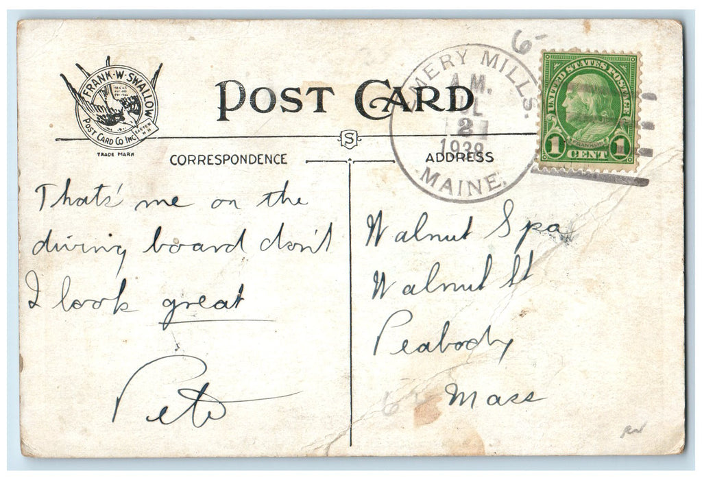 1938 GAR Camps Mousam Lake Emery Mills Scene Maine ME Posted Vintage Postcard