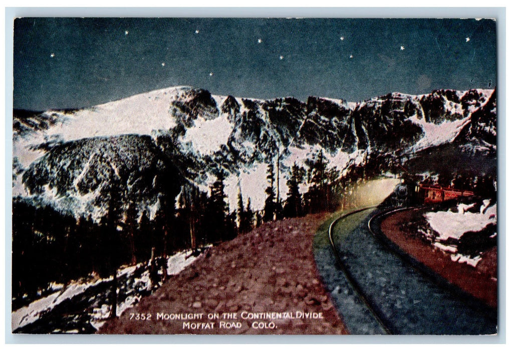 c1950's Moonlight On Continental Divide Train Railroad Moffat Road CO Postcard