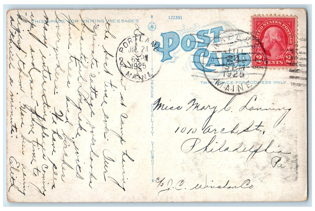 1925 Naples Flowers Canoe Boat Lake Scene Maine ME Posted Vintage Postcard