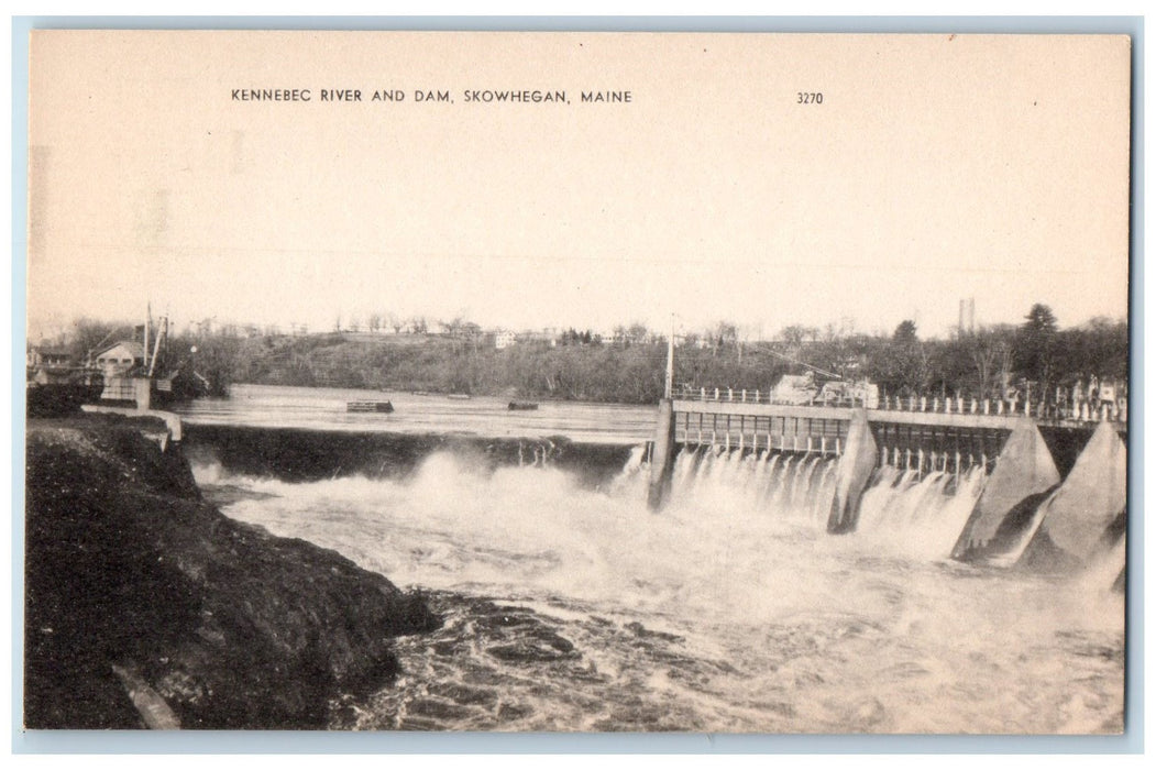 c1910s Kennebec River And Dam Scene Skowhegan Maine ME Unposted Vintage Postcard