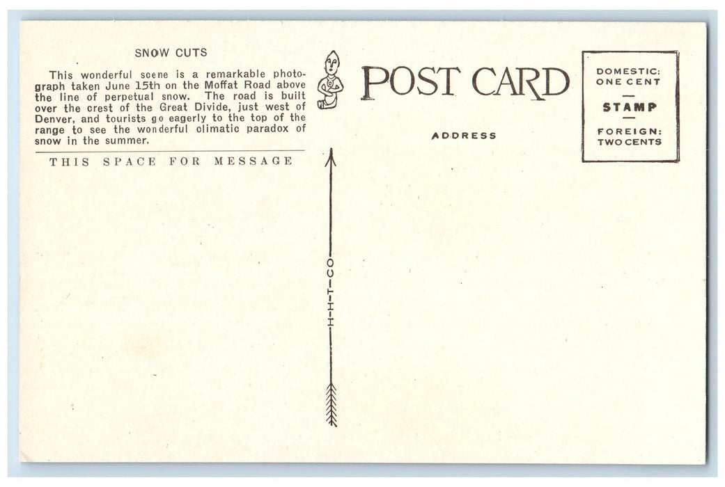 c1950's Snow Banks Continental Divide Railroad Tourist Moffat Road CO Postcard