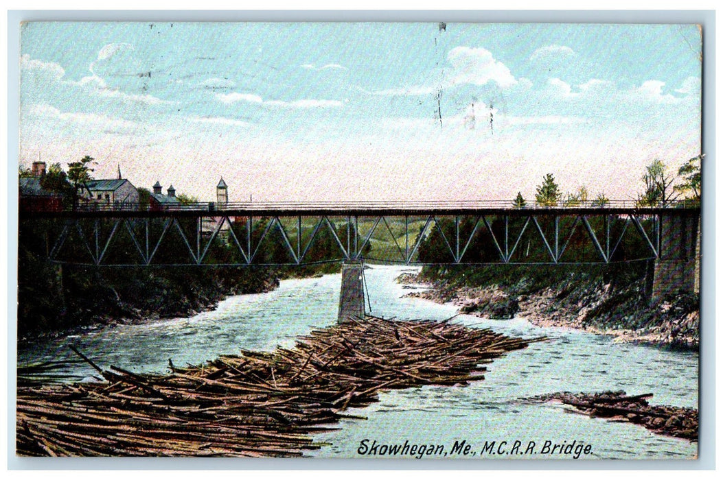 1919 MC Railroad Bridge River Scene Skowhegan Maine ME Posted Vintage Postcard