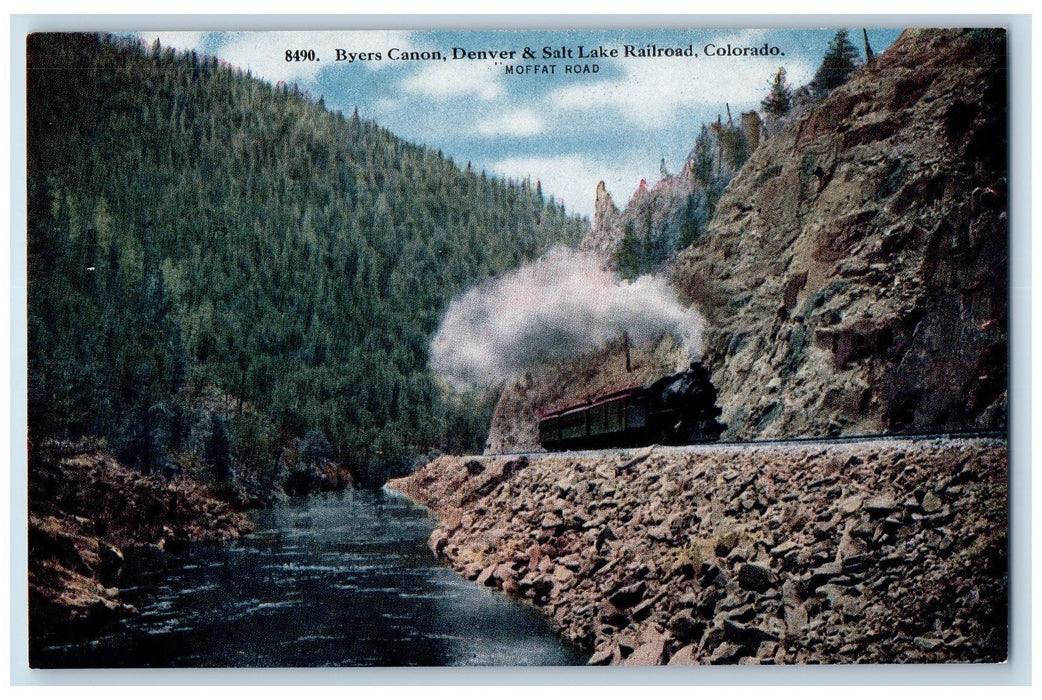 c1950 Byers Canon River Cliffs Denver Salt Lake Railroad Moffat Road CO Postcard