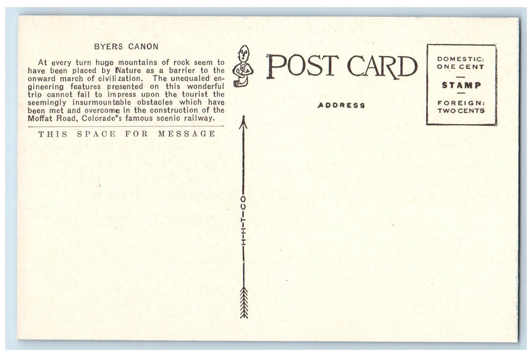 c1950 Byers Canon River Cliffs Denver Salt Lake Railroad Moffat Road CO Postcard
