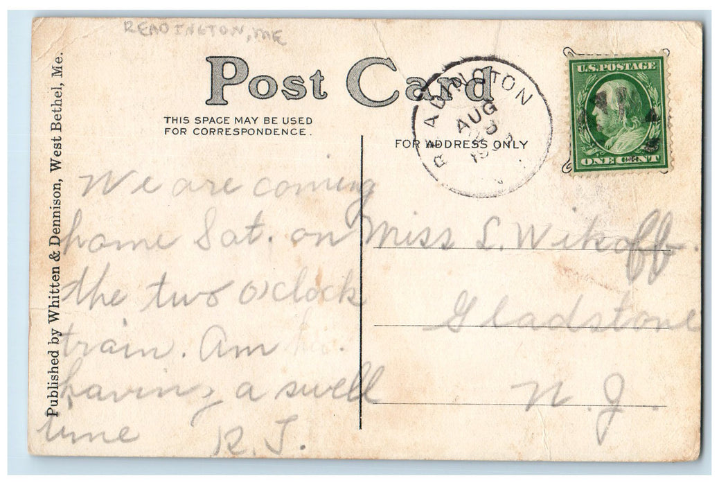1916 Readington Bridge Scene Frame View Maine ME Posted Antique Postcard