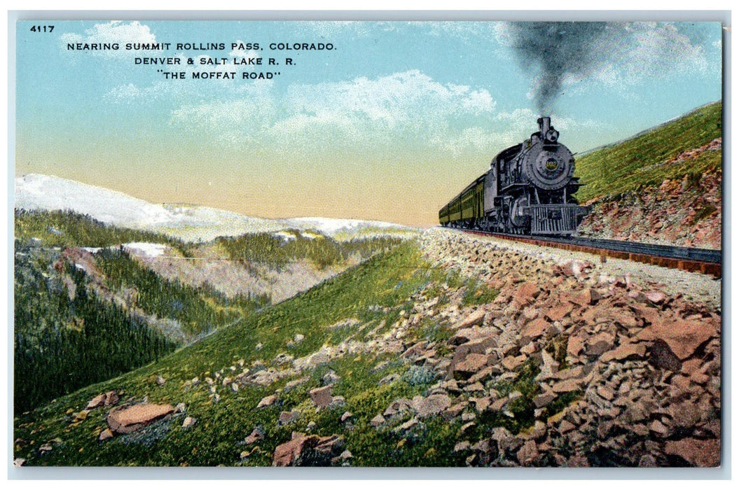 c1950 Nearing Summit Rollins Passenger Railroad Moffat Road Colorado CO Postcard