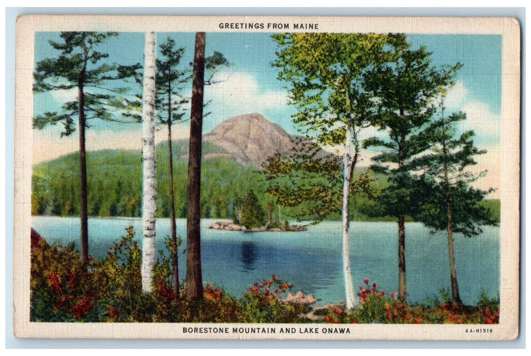 1935 Greeting From Maine Borestone Mountain And Lake Onawa Maine ME Postcard