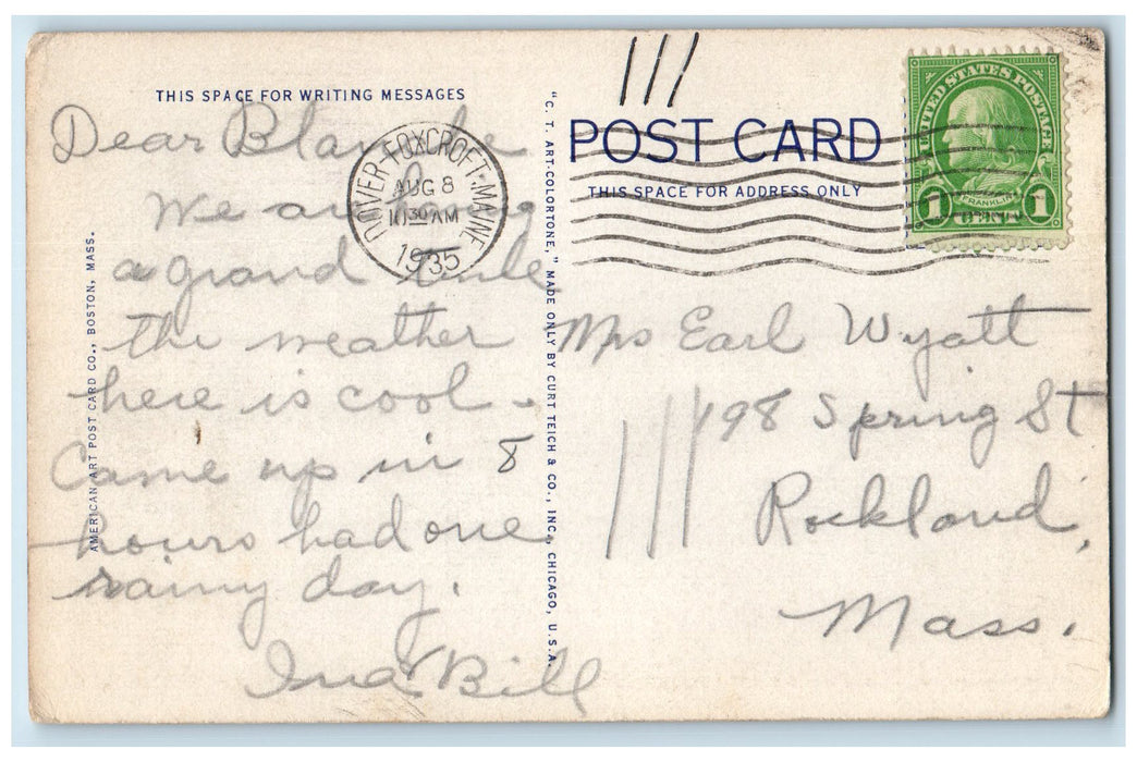 1935 Greeting From Maine Borestone Mountain And Lake Onawa Maine ME Postcard