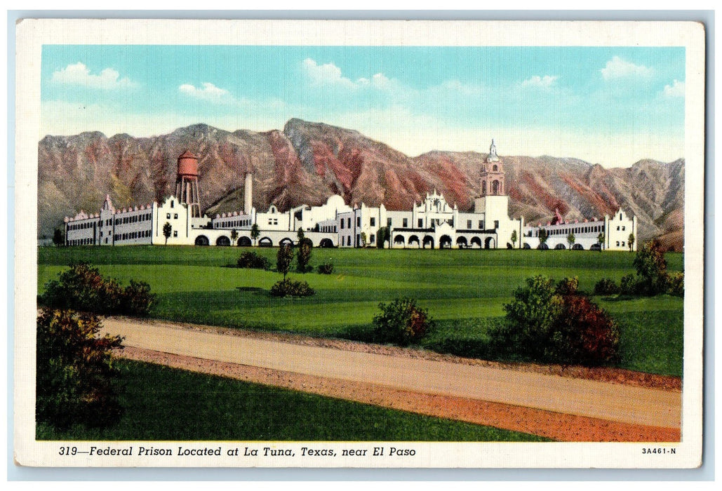 c1940's Federal Prison Building View Near Ela Paso La Tuna Texas TX Postcard