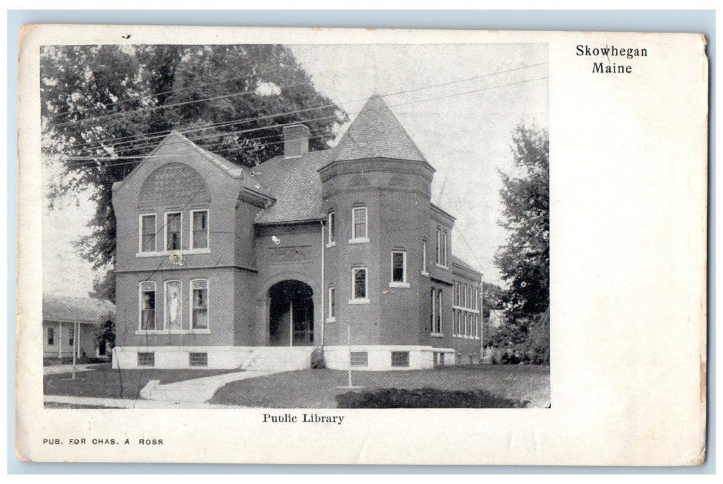 c1905's Public Library Exterior Roadside Skowhegan Maine ME Unposted Postcard