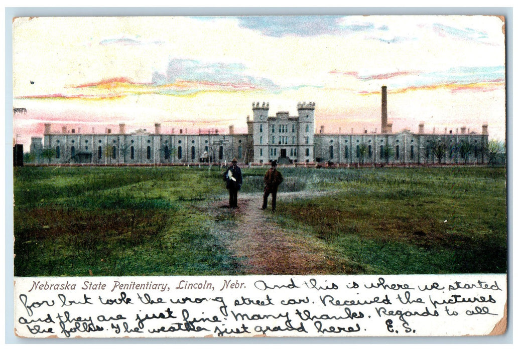 1907 Nebraska State Penitentiary Prison Building View Man Lincoln NE Postcard