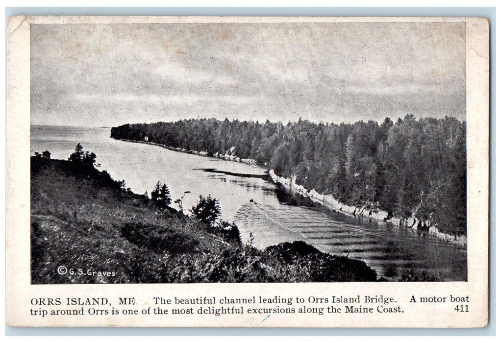 c1905's Orr's Island Bridge Motor Boat Orr's Island Maine ME Unposted Postcard