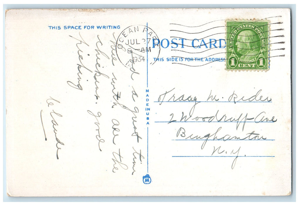 1934 Crowd Von Pier By Moonlight View Old Orchard Beach Maine ME Posted Postcard