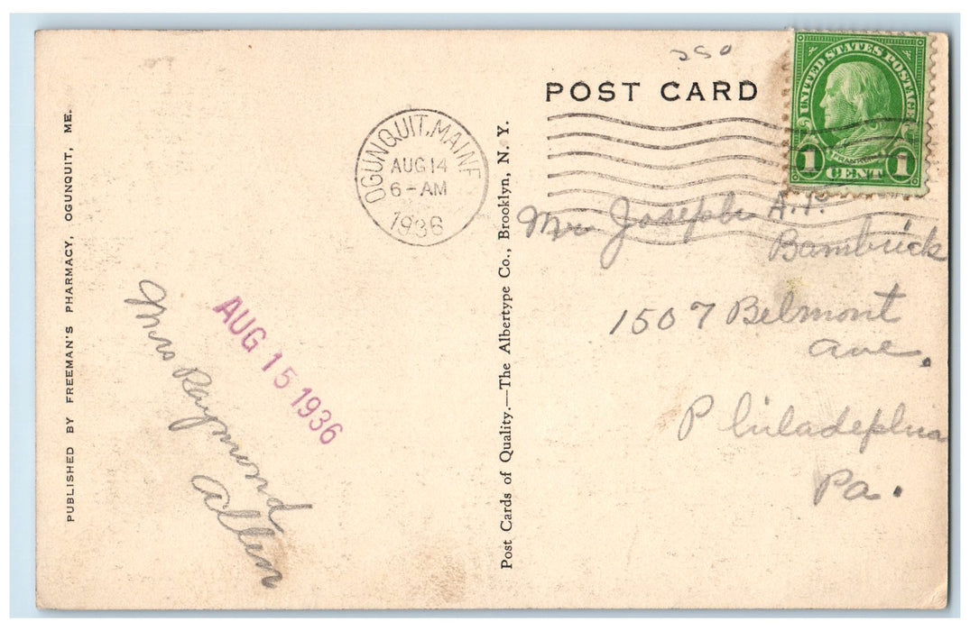 1936 Trail To George From Cliff House Bald Head Cliff Ogunquit Maine ME Postcard