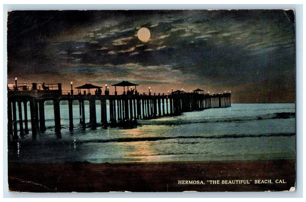 1915 Hermosa The Beautiful Beach Restaurant Moonlight Sheds Bridge CA Postcard