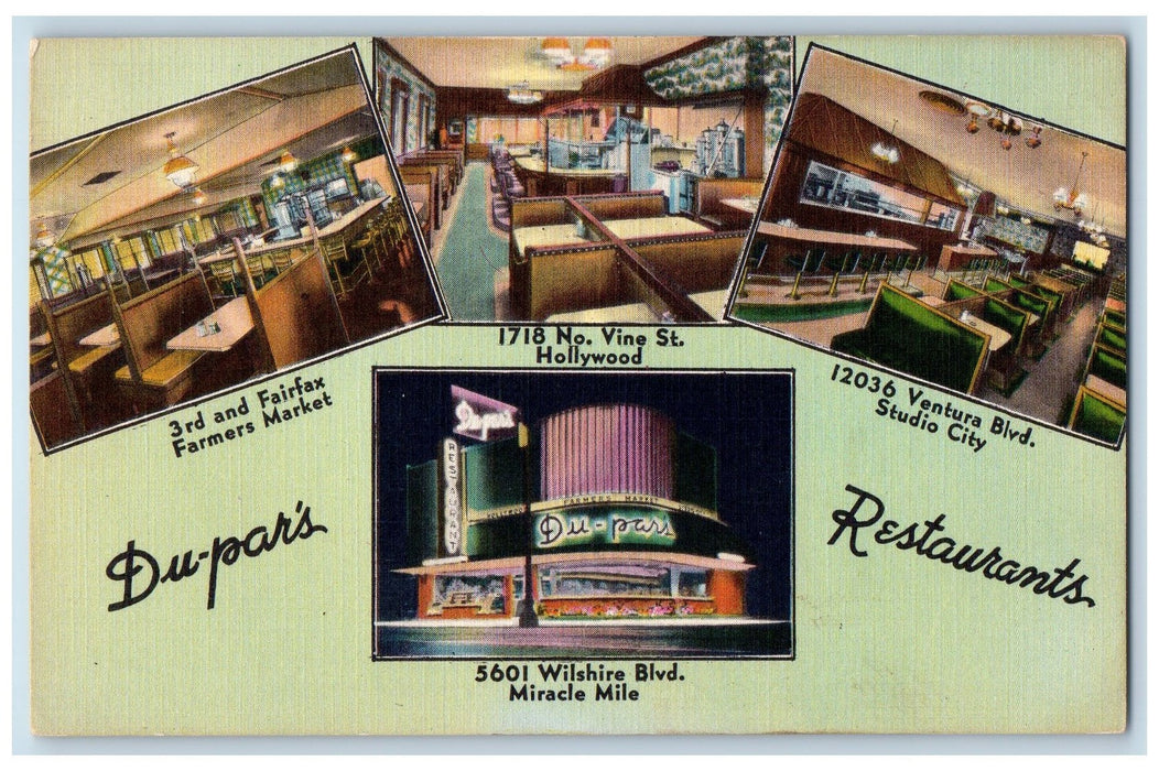 c1950's Du Par's Restaurants Composite View Los Angeles California CA Postcard