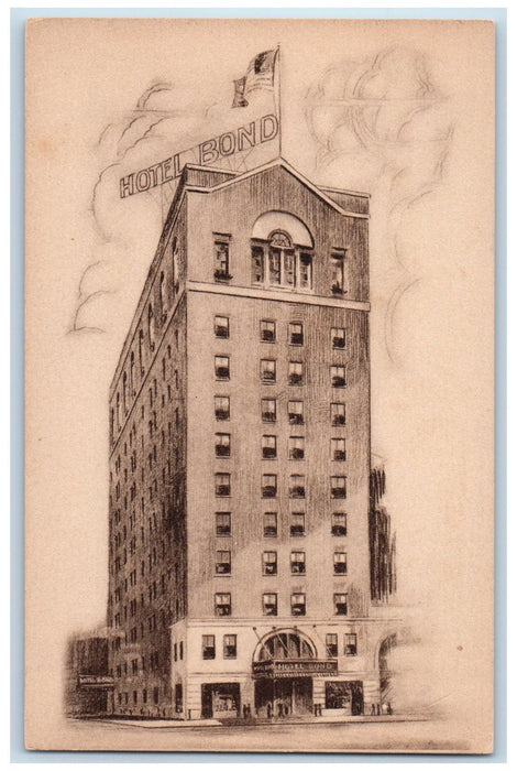 c1950 Hotel Bond Restaurant Entrance View Flag Hartford Connecticut CT Postcard