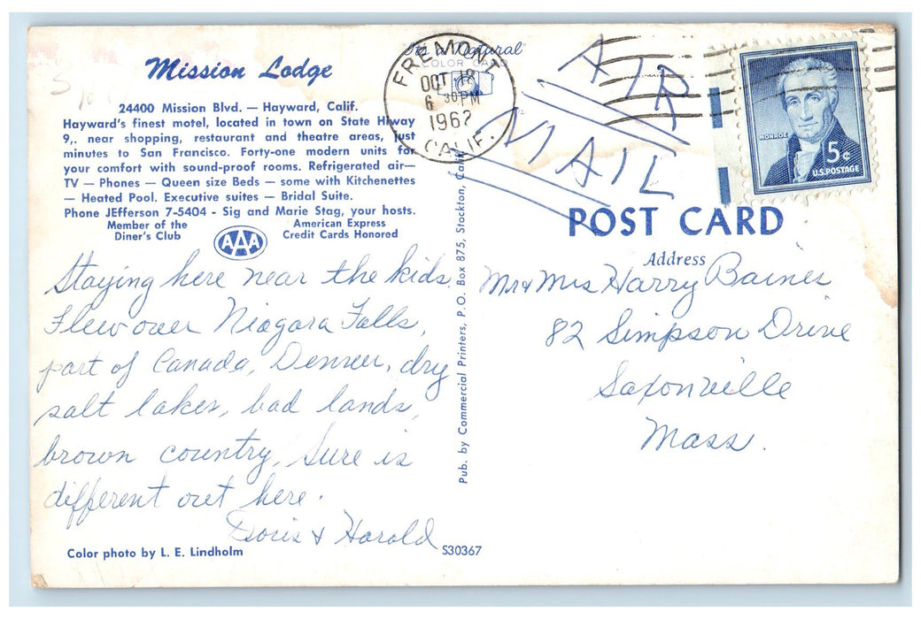 1962 Mission Lodge Restaurant Composite View Hayward California CA Postcard