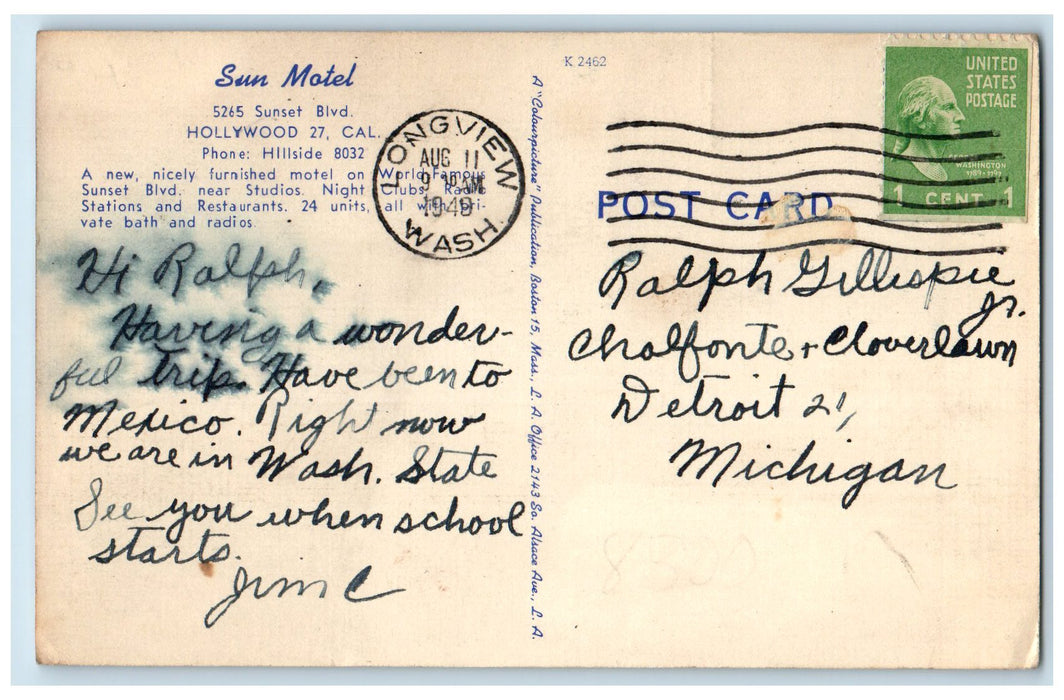 c1950's Hollywood Roosevelt Building View Hotel Restaurant Hollywood CA Postcard