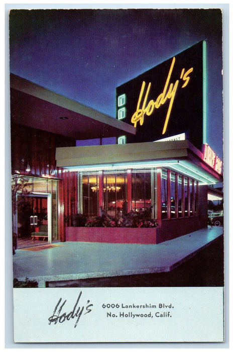 c1950's Hody's Family Restaurant Front Entrance Hollywood California CA Postcard